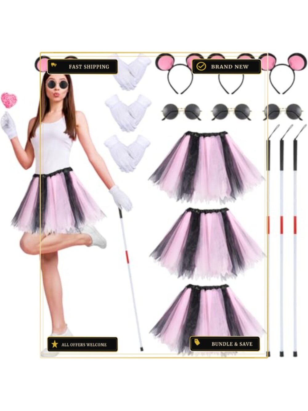 3 Sets Mouse Costume Accessories Set Tutu Skirt Headband Gloves Halloween